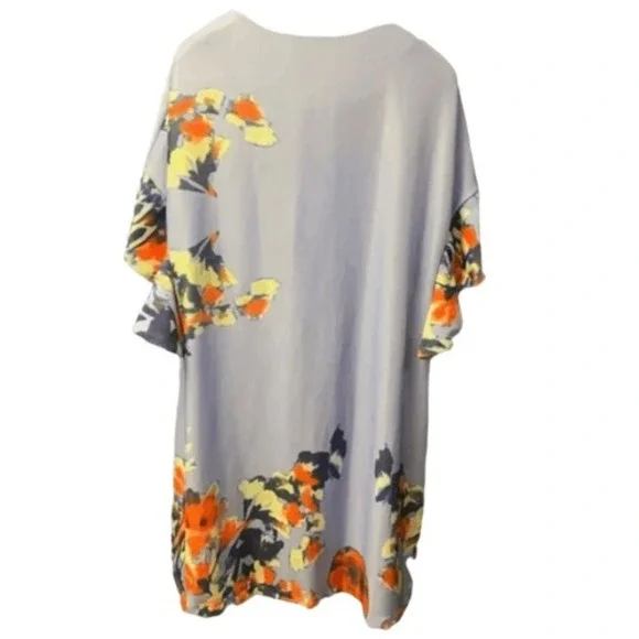 Order Plus Floral Ruffle Sleeve Button Front Tunic Top Lavender Orange Print M - Picture 3 of 6